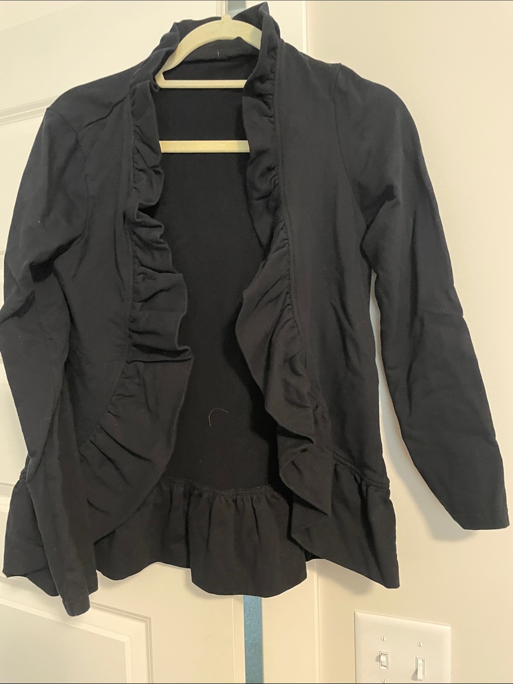 Kensie Black Ruffle-Front Open Blazer